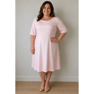 Anne Klein Womens Pink Cherry Blossom Fit and Flare Dress Size 16 Short Sleeve